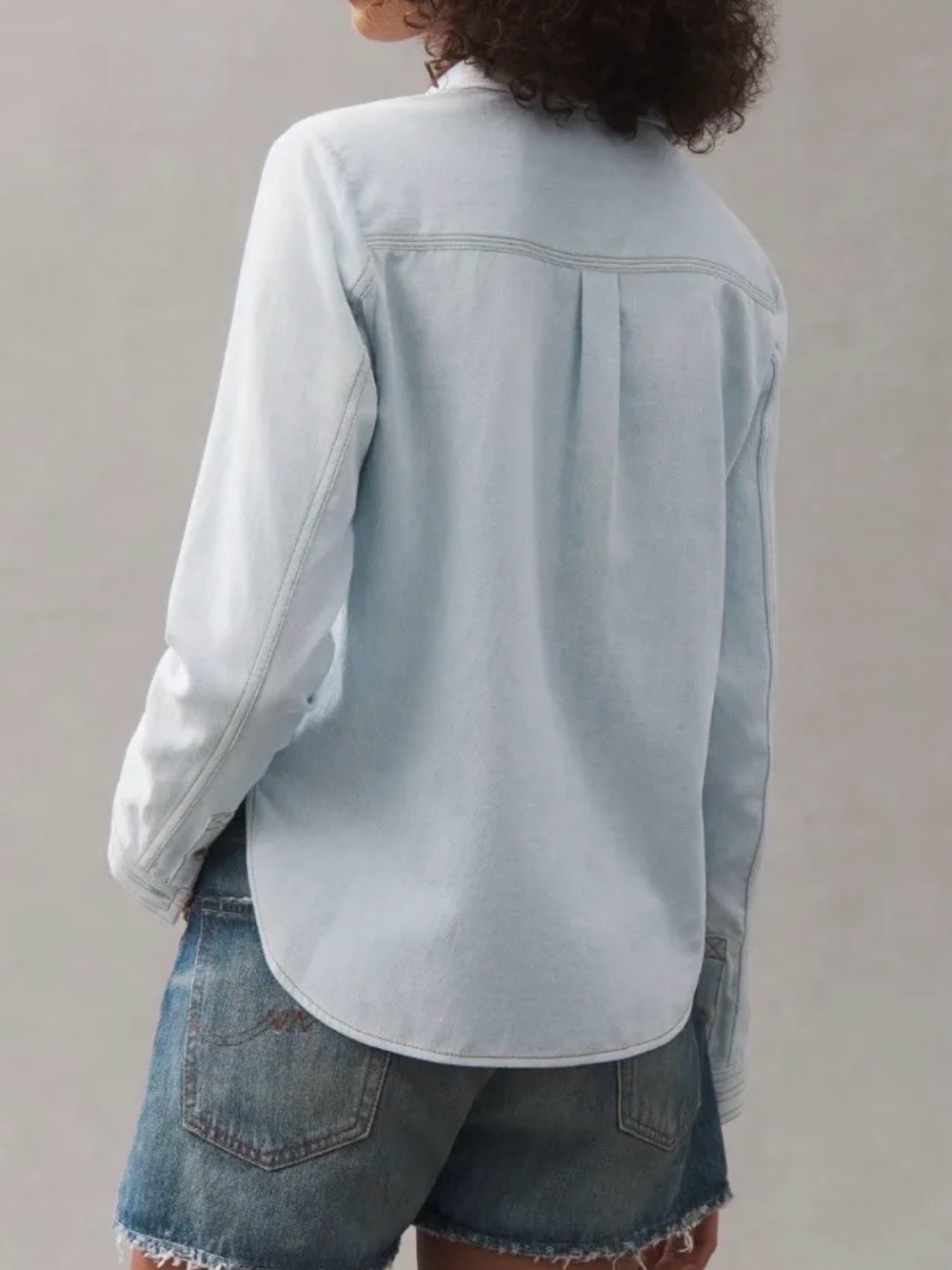 Pilcro Light Blue Button-Down Shirt Jacket with Sleeve Patch Cotton - M - Picture 3 of 10